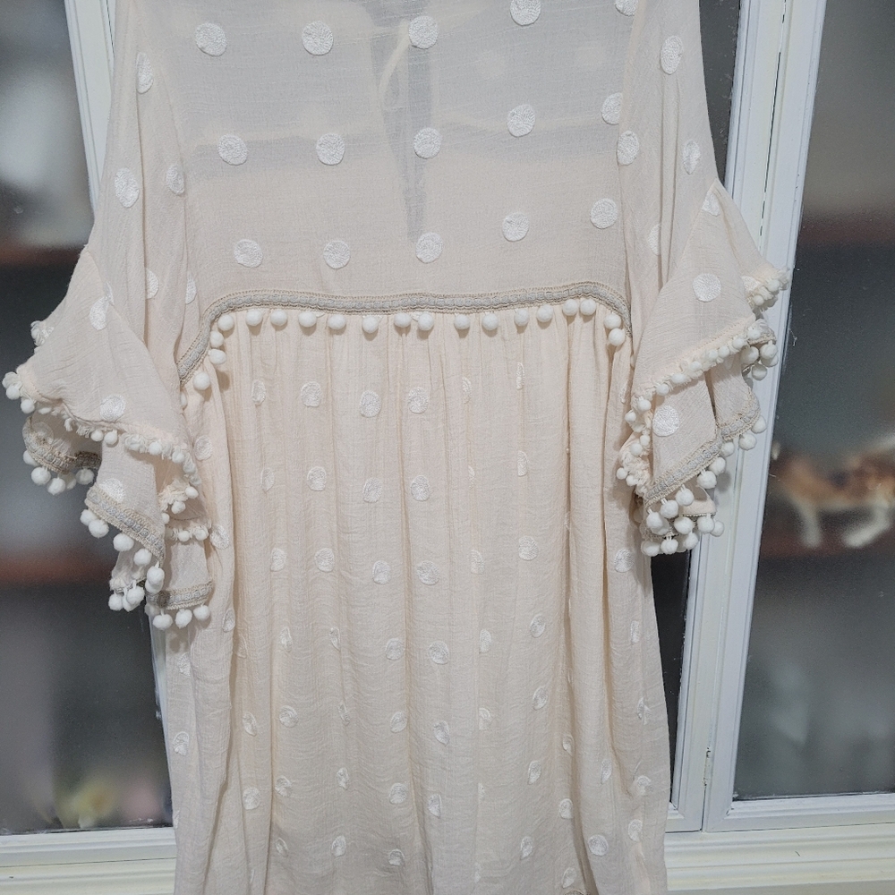 Allison New York Boho Tunic Dress Pom Pom polka dots tassels and Trim - Picture 3 of 15